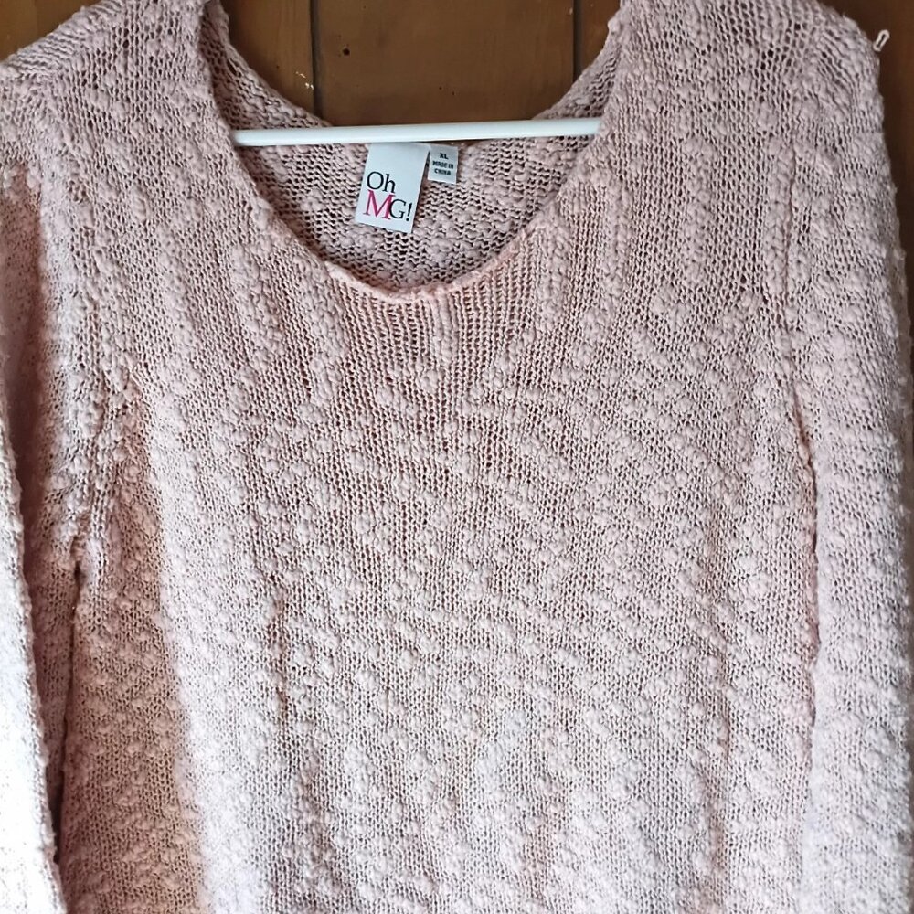 Oh MG! Womens XL Pink Eyelash Knit Sweater Lace Hem Soft Cozy Boutique Pullover - Picture 2 of 6